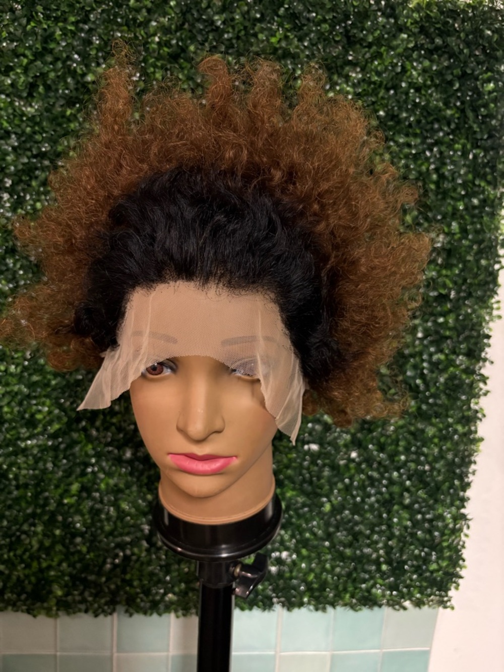 Lace Front Afro Curly Wig - mix Black and Brown 13x4 Human hair